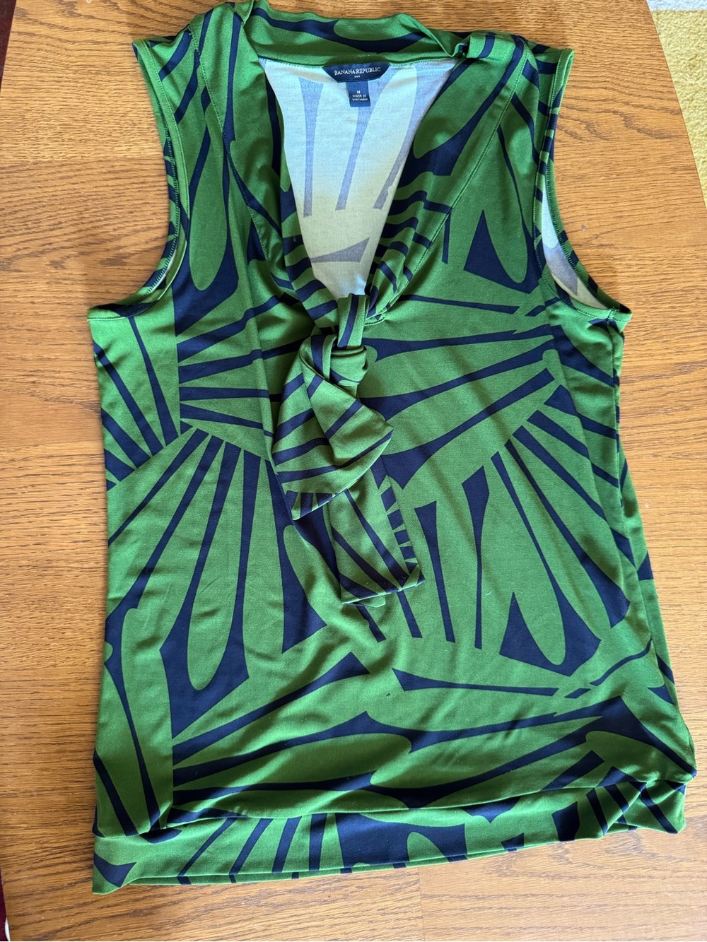 Banana Republic Green and Navy Knot-Front Sleeveless Camisole